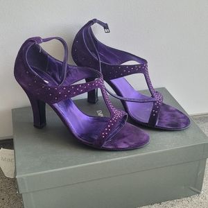 Authentic Purple Suede Rhinestone Emporio Armani High Heels, Size 6.5